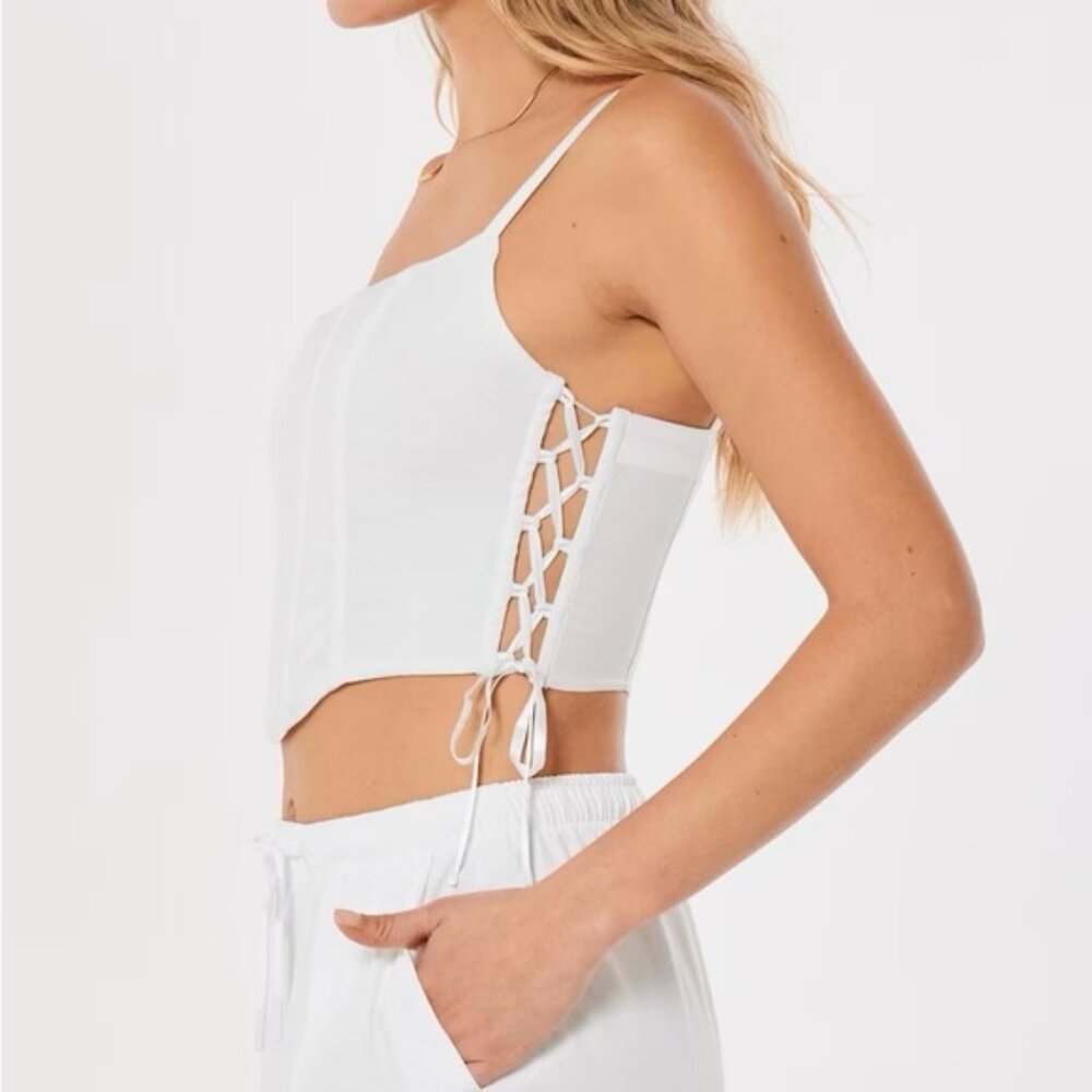 Hollister Linen Side Tie Corset White Size Small